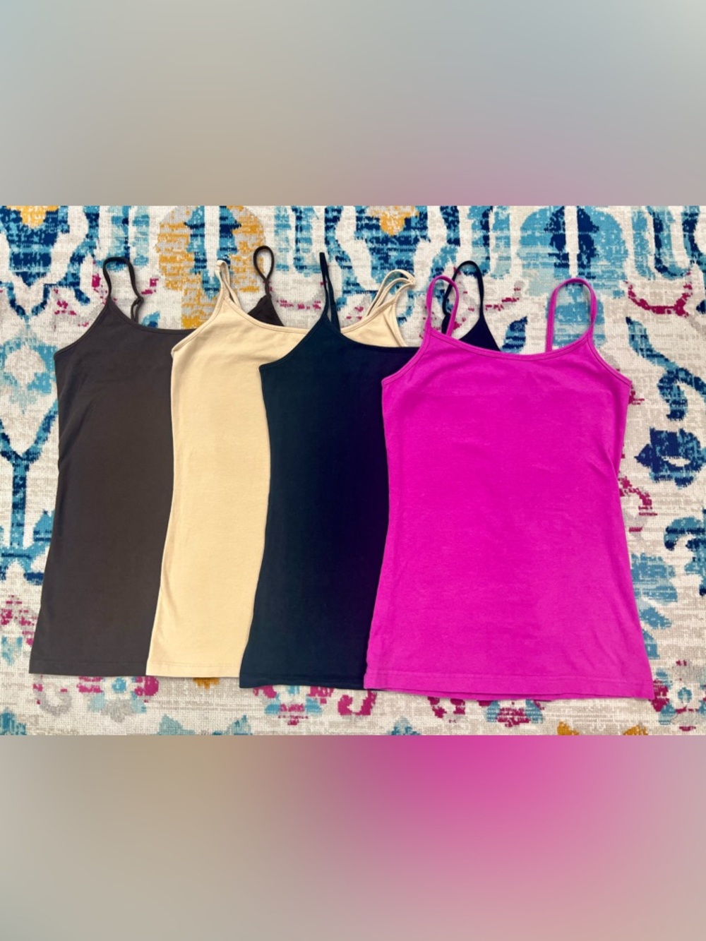 Bundle of 4 tank tops- fuchsia, black, brown, and tan. Size medium